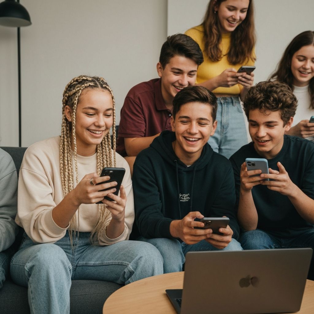 Teenagers using technology safely